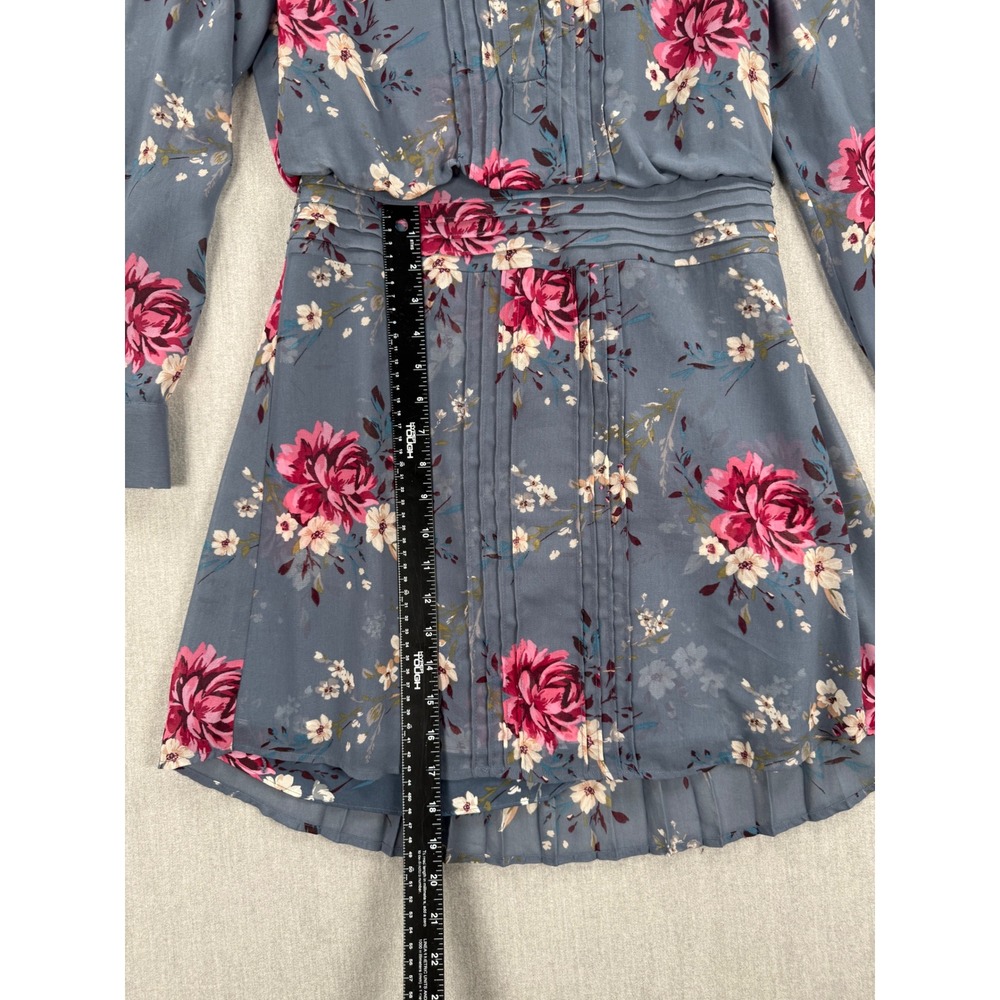 White House Black Market Blue Floral Pintuck Pleat Long Sleeve Dress Size 2 - Picture 10 of 14